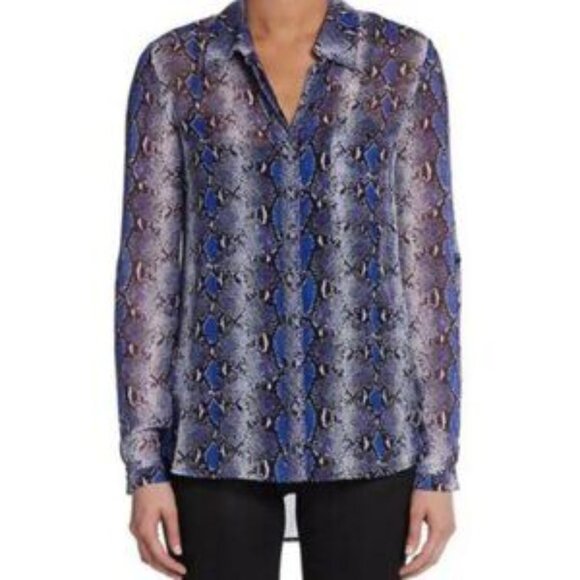 Diane Von Furstenberg Blue Snake Print Lorelei Shirt 100% Silk Size 4 Women's - Picture 1 of 8